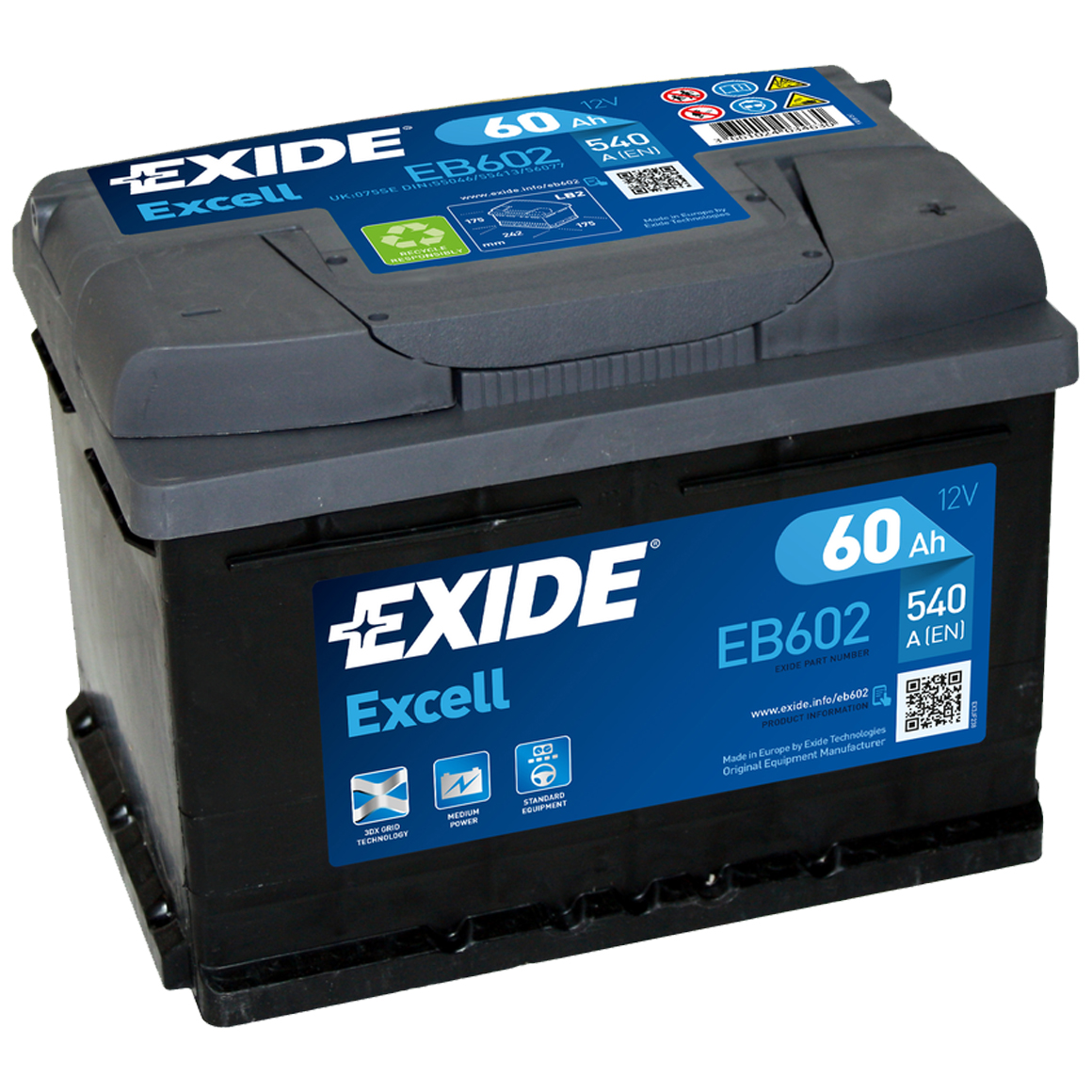EXIDE EXCELL-EB602 12V-60Ah